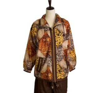 NEW Vos Sports Jogging Suit Women’s SMALL Animal Print Fully Lined Zip Front‎